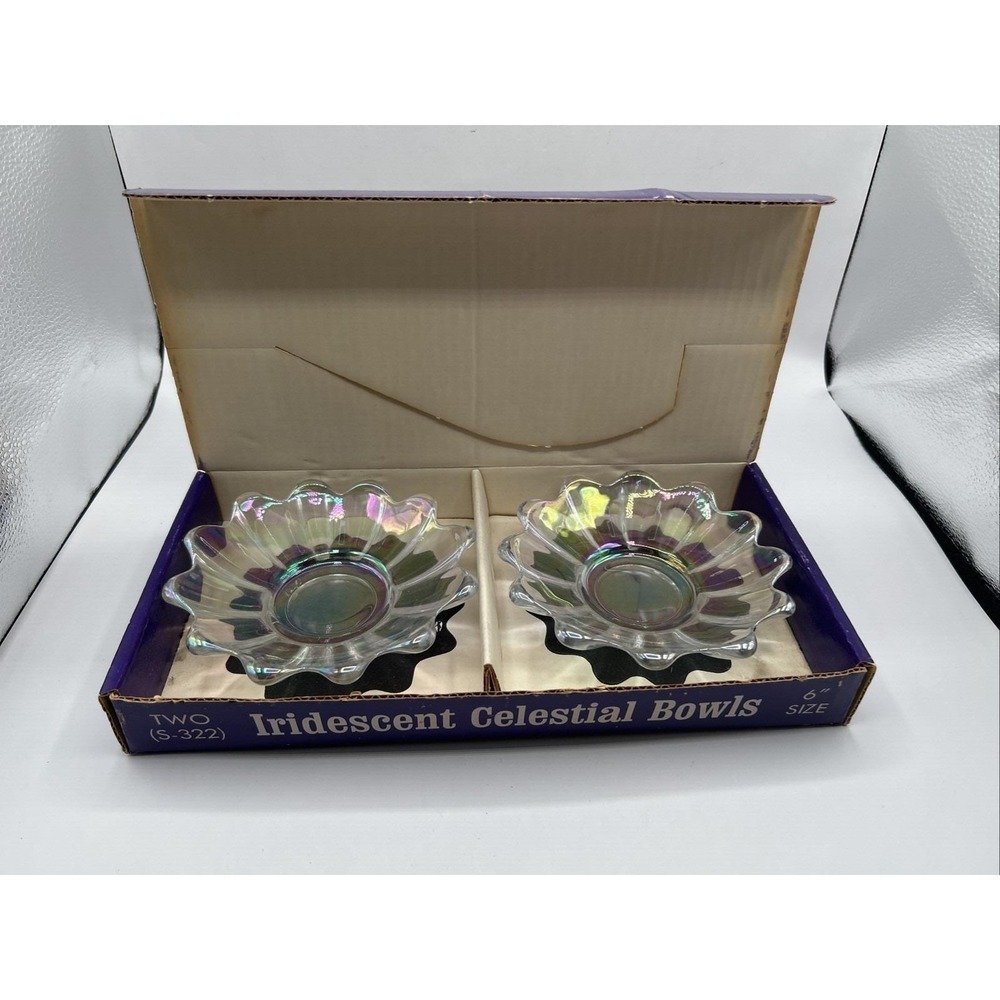 Federal Glassware Celestial Iridescent Bowls Original Box Vintage 2 - 6"
